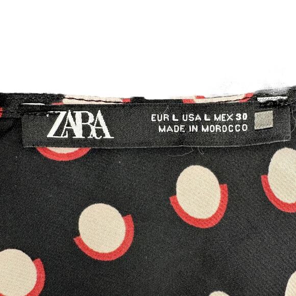 Zara Black Polka Dot Long Sleeves V Neck Wrap Shorts Romper Womens USA L - Picture 3 of 9